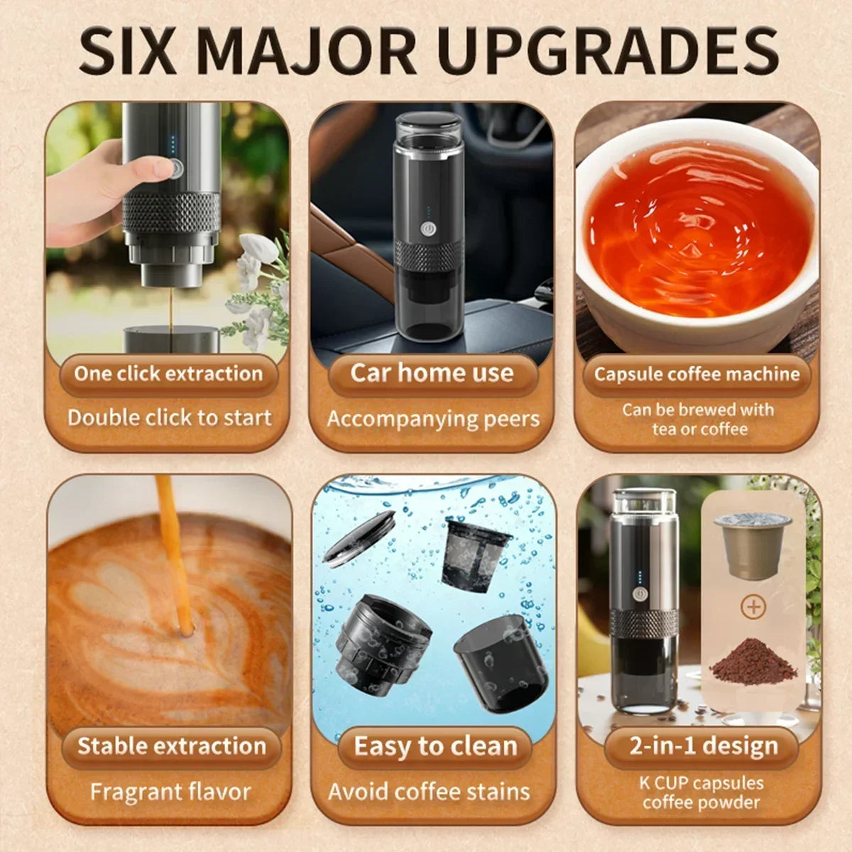 TINSOL Portable Coffee Maker Electric Capsule Grind Coffee Brewer is suitable for ground coffee and KCUP Capsule coffee capsules